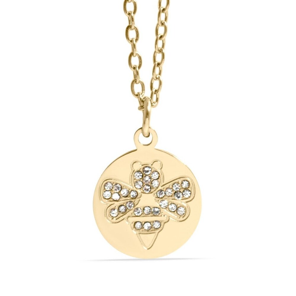 #079 18K Gold Plated Stainless Steel Stone Bee Pendant Necklace